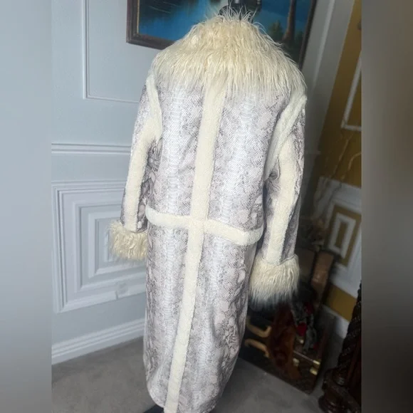 Nasty Gal Womens Snake Print Shearling Trim Longline Aviator Coat - Picture 6 of 12